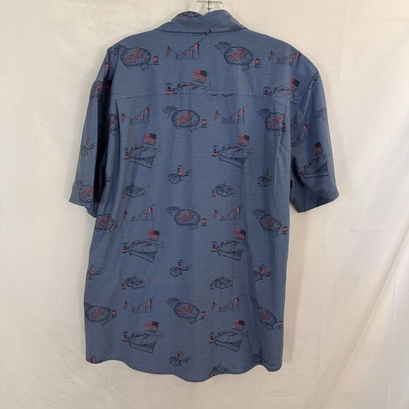 HUK Men's Fishing Shirt LARGE Short Sleeve Button Down Americookin Kona Blue - Picture 6 of 7